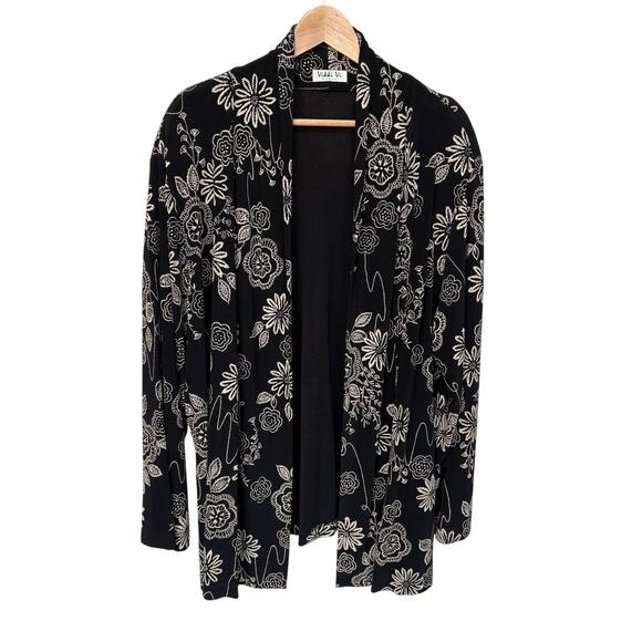 Vikki Vi Woman Open Front Black Cardigan - Jacket with Floral Print size 3X - Picture 1 of 10